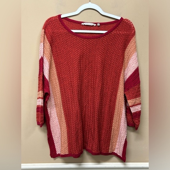 Soft Surroundings Red Striped Half Sleeve Boxy Wool Blend Knit Size Petite XL - Picture 1 of 6